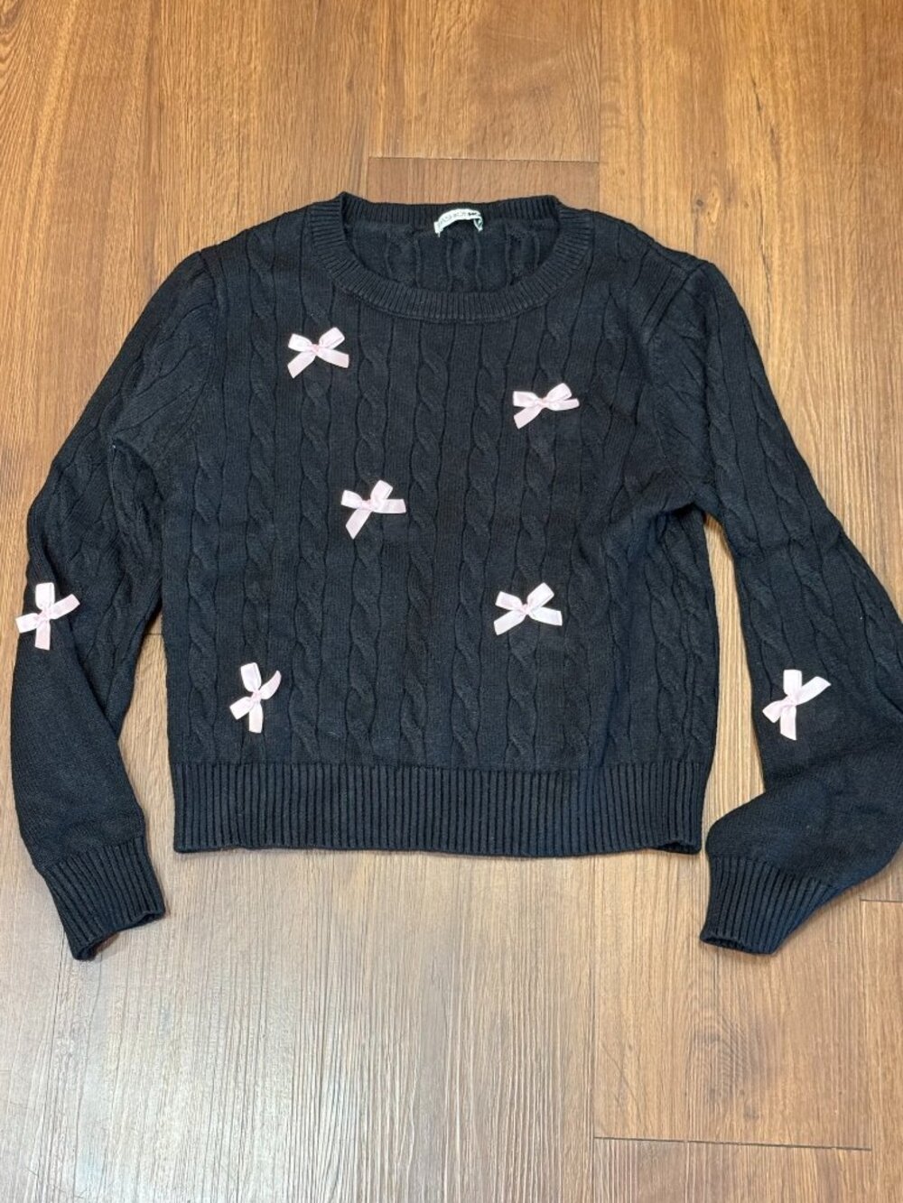 Bow Sweater Girls XL Coquette Balletcore Cable Knit Preppy 3833